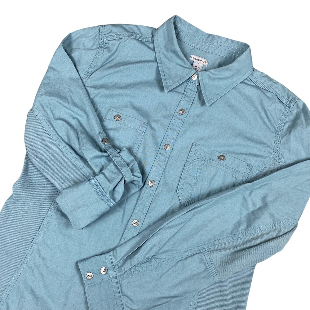 Carhartt Women Button Down Shirt Size M 8/10 Blue Long Sleeve Utility Workwear